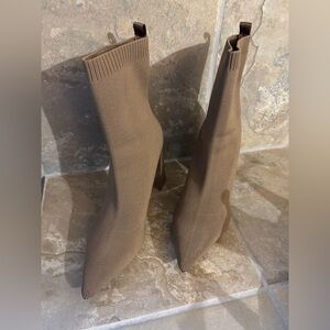 Zara Brown Heeled Boots with Ribbed Knit Upper